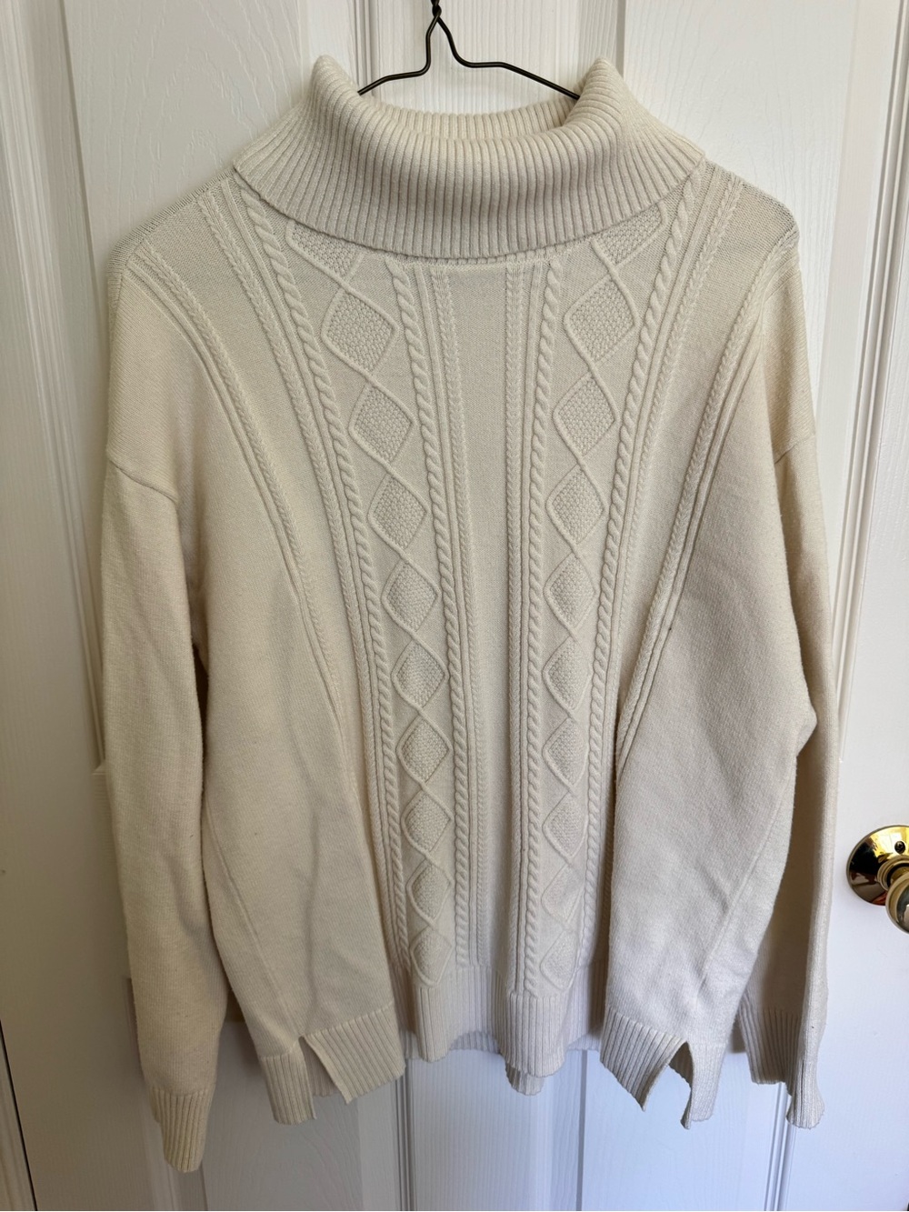 Cream Cable Knit Turtleneck Sweater